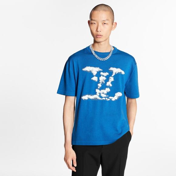 Louis Vuitton Cloud Jacquard Blue White Logo Wool Short Sleeve T-Shirt Medium M - Picture 3 of 15